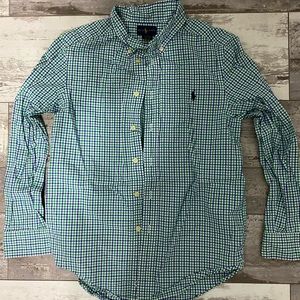 Boys Polo button down plaid 10/12 shirt. Excellent like new condition.